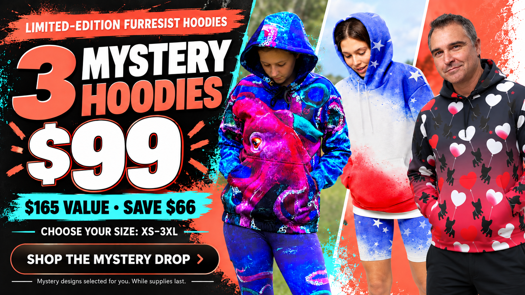 Three limited-edition mystery hoodies for $99