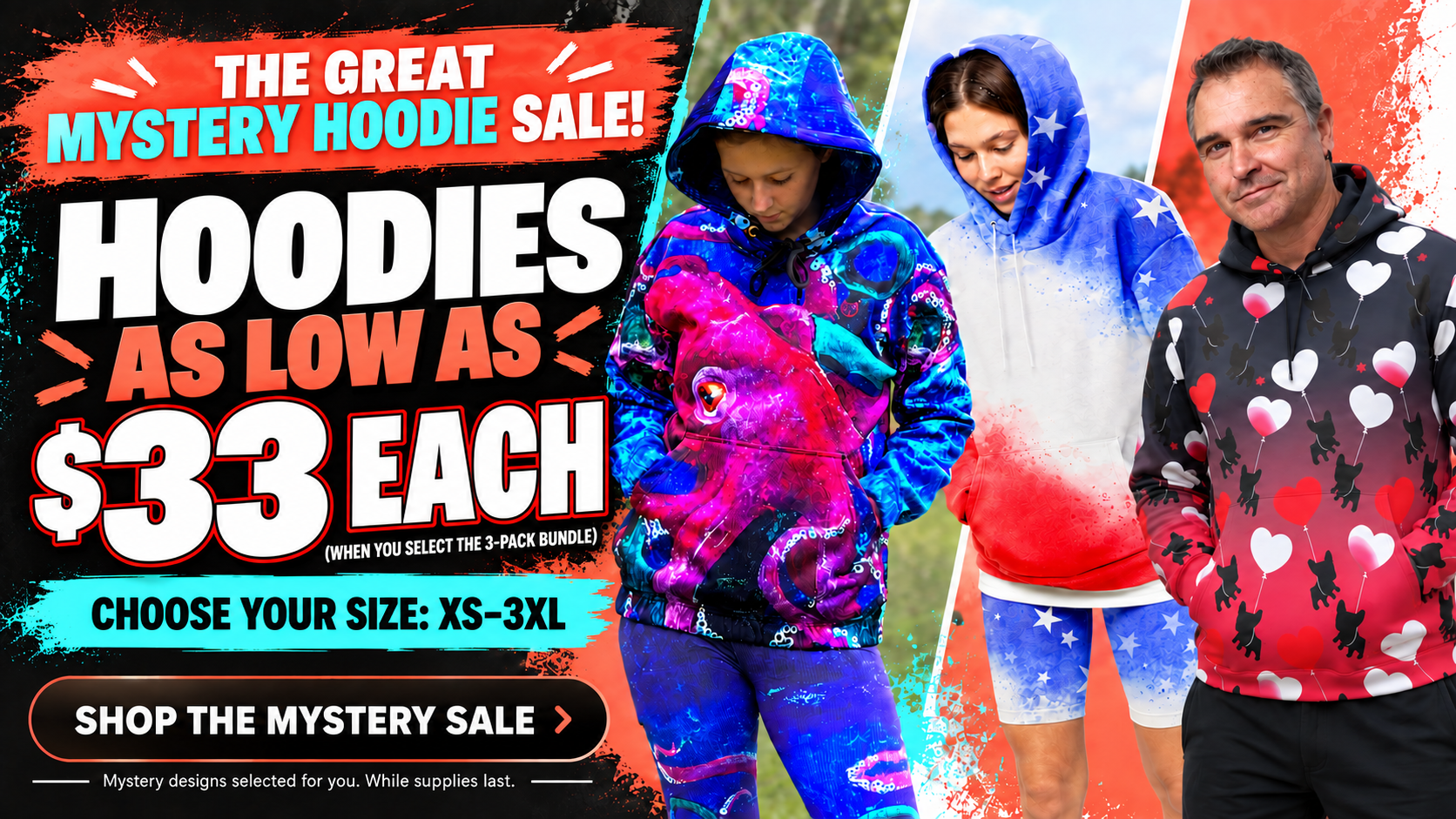 Three limited-edition mystery hoodies for $99