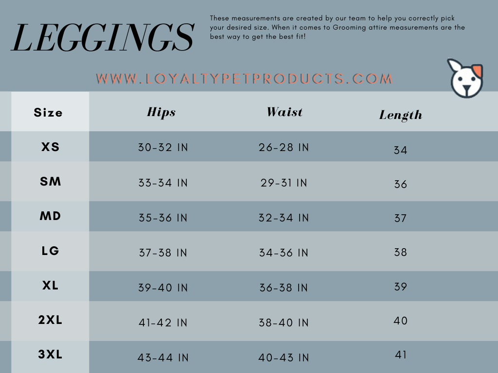 Regular leggings size chart