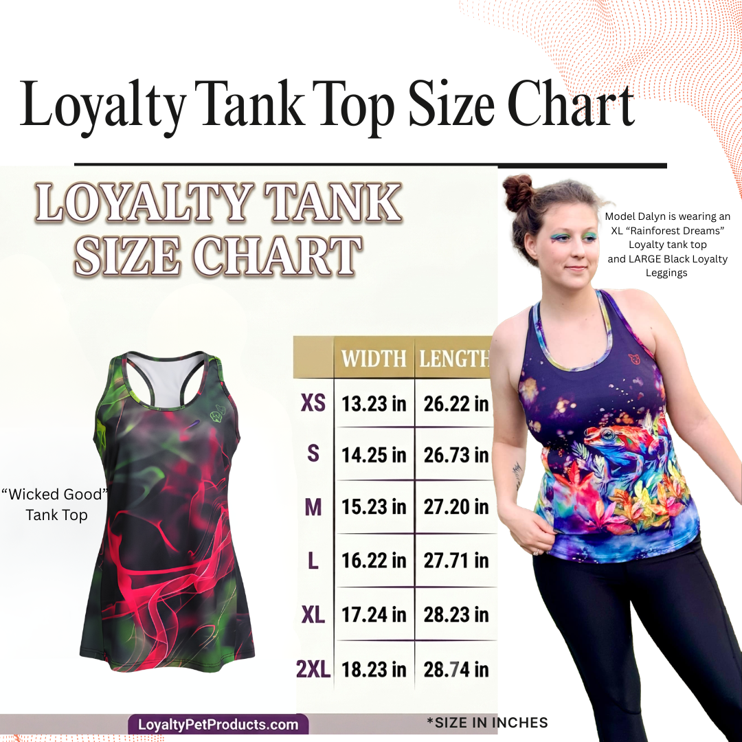 Loyalty Pet Products tank top size chart