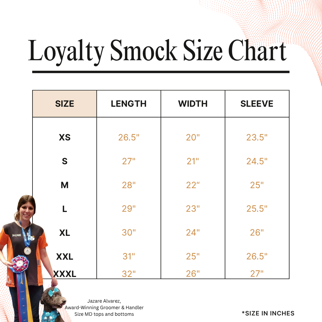 Loyalty Pet Products smock size chart